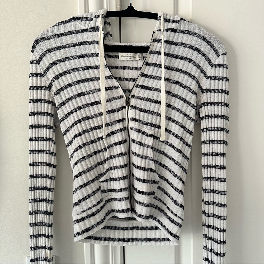 Abercrombie & Fitch Black and White Striped Hoodie